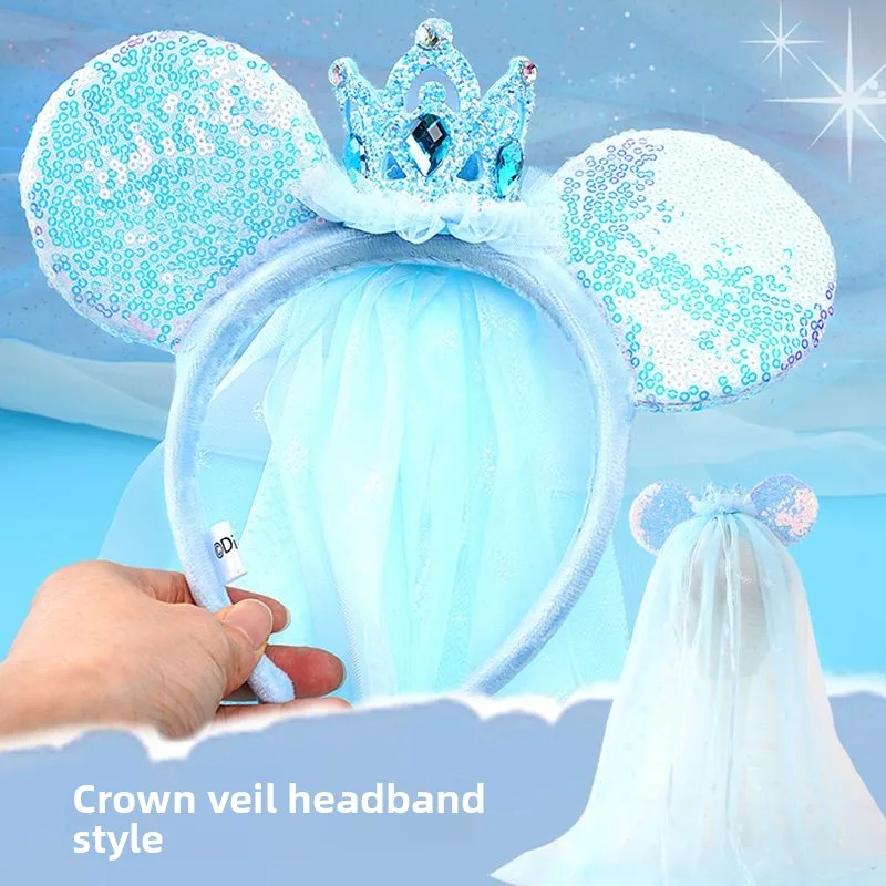 

Disney princess cartoon cute Minnie Mouse crown veil headband fairy Elsa shawl headband ice queen princess hair accessories