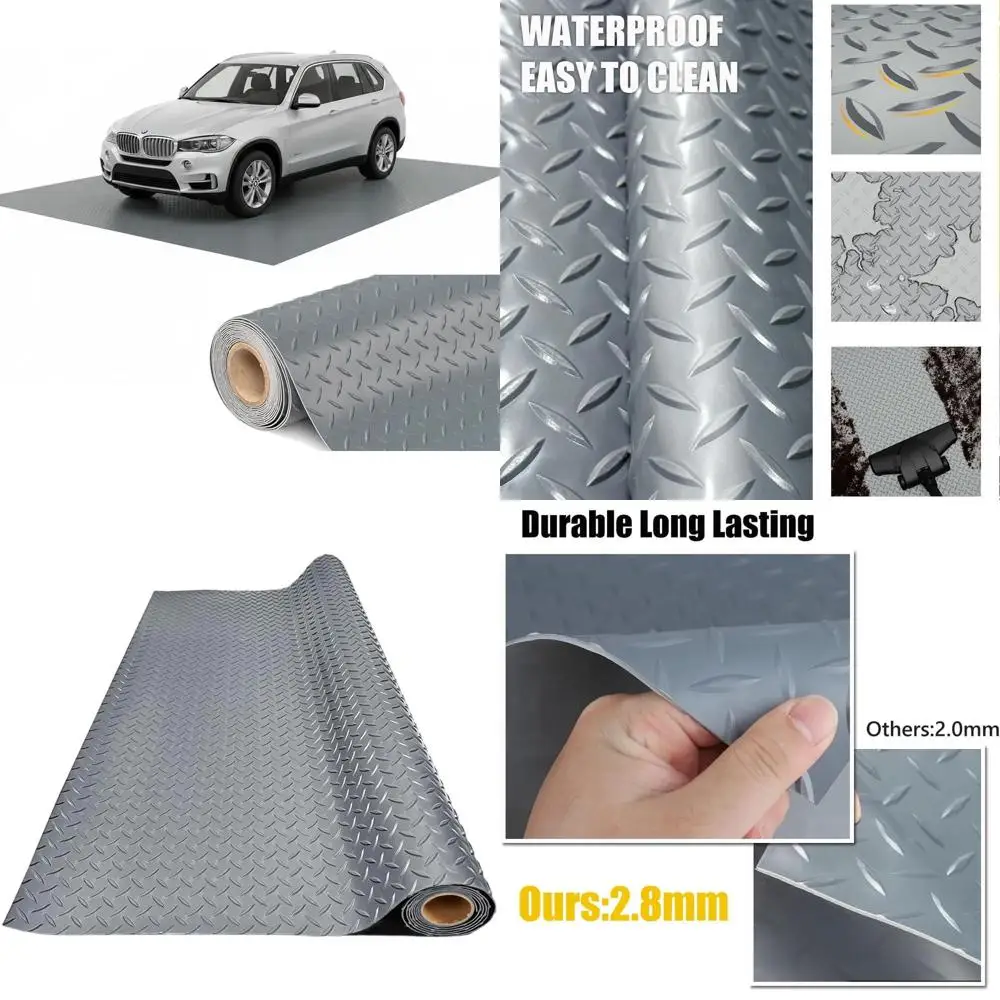 

Thick PVC Garage Floor Mat, Heavy-Duty Waterproof Non-Slip Protector for Cars, Trailers, SUVs, Basements, Gyms (Gray) (1ft x 69f