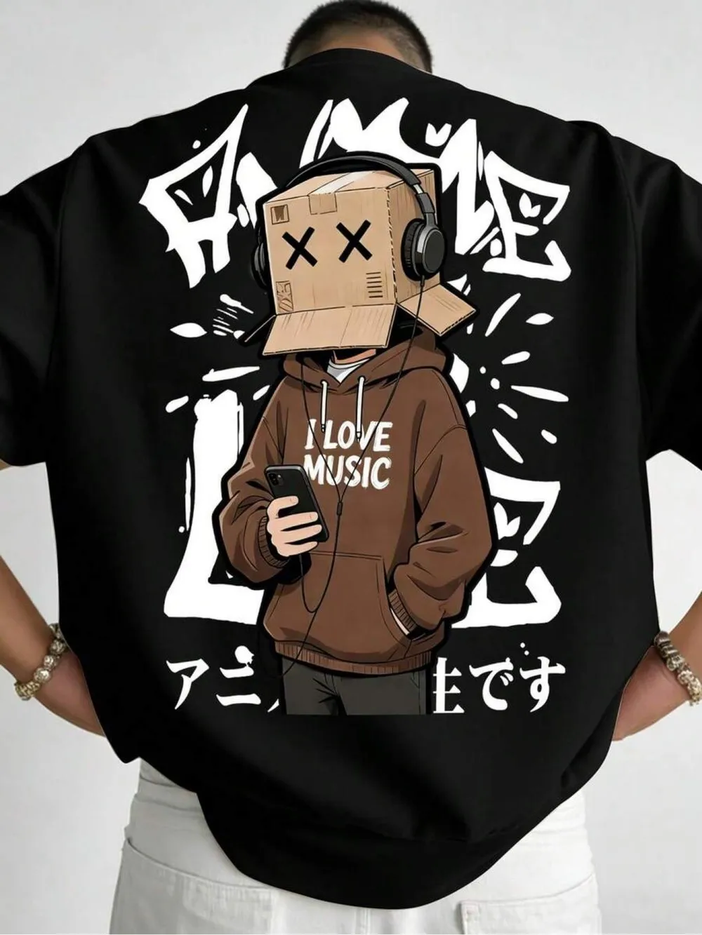 American men's summer cardboard box cartoon character letter print micro elastic breathable round neck T-shirt outdoor street to