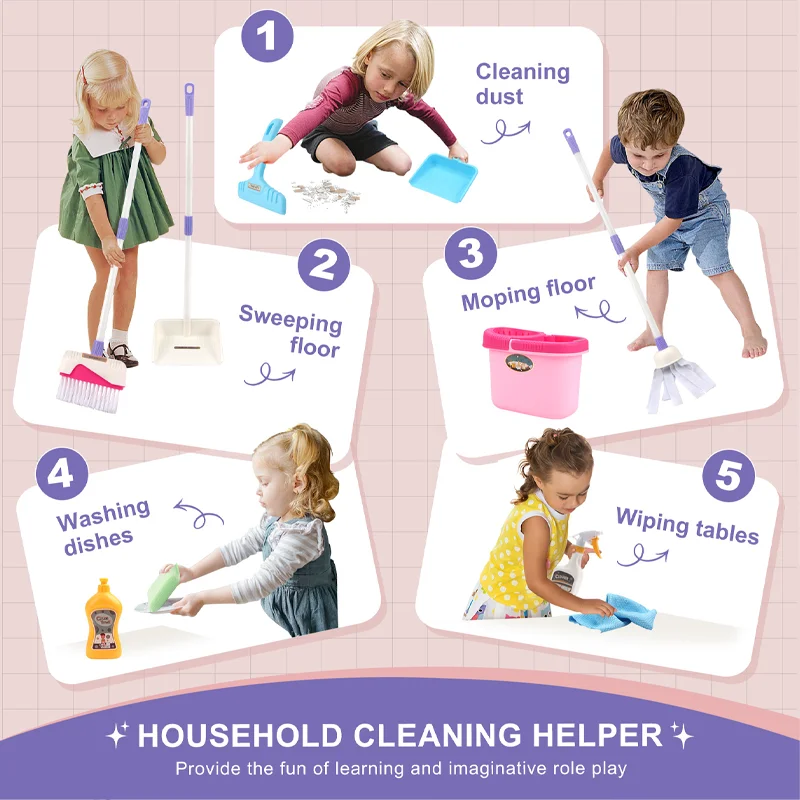 Kinderen Gesimuleerd Leven Schoonmaken Speelgoed Kinderen Fantasiespel Schoonmaken Set en Sanitaire voorzieningen Simulatie Bezem Meisjes Jongen Schoon Gereedschap Speelgoed