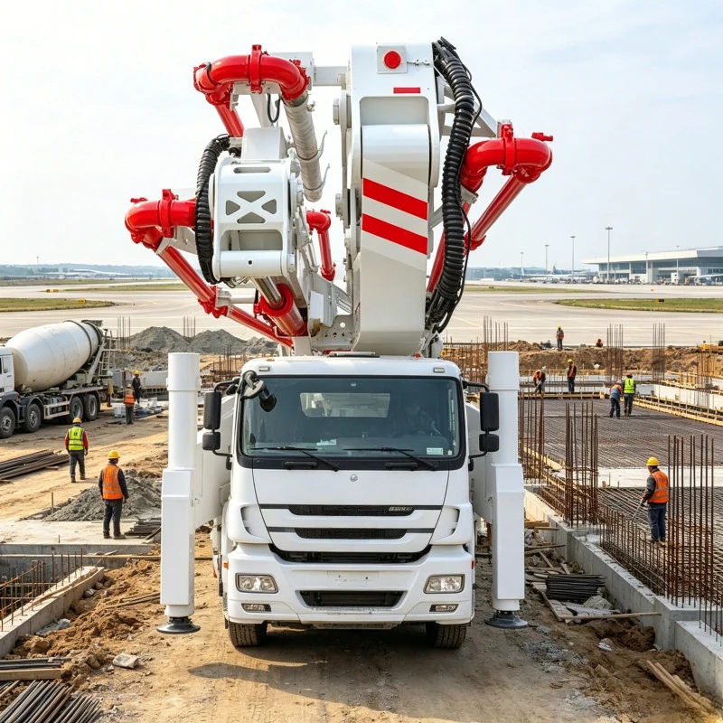 Robust 38m Truck Mounted Concrete Boom Pump Quick Deployment Outriggers Highly Productive Pumping Vehicle For Foundation Piles