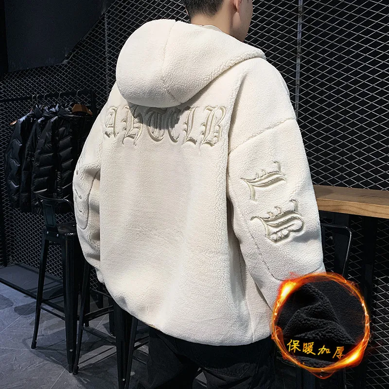 

2025 Autumn New Thick Warm Men's Hoodie Coat Winter Korean Fashion Street Harajuku Oversized Loose Zip Up Hoodie Jacket Y2k