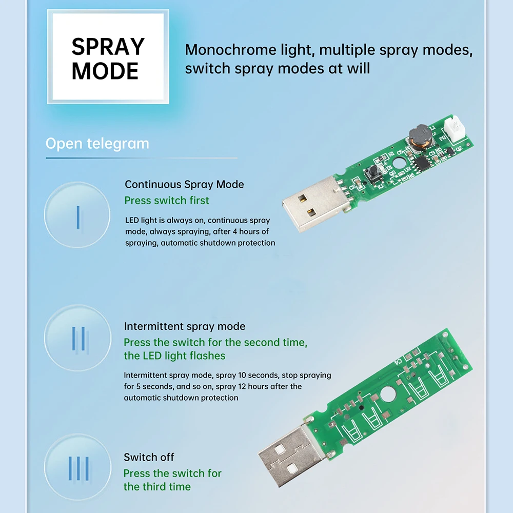 DC 5V 1.5-2W Ultrasonic Nebulizer Module Sprayer DIY Humidifier Drive Board Kit 2 Modes Adjustable USB Interface
