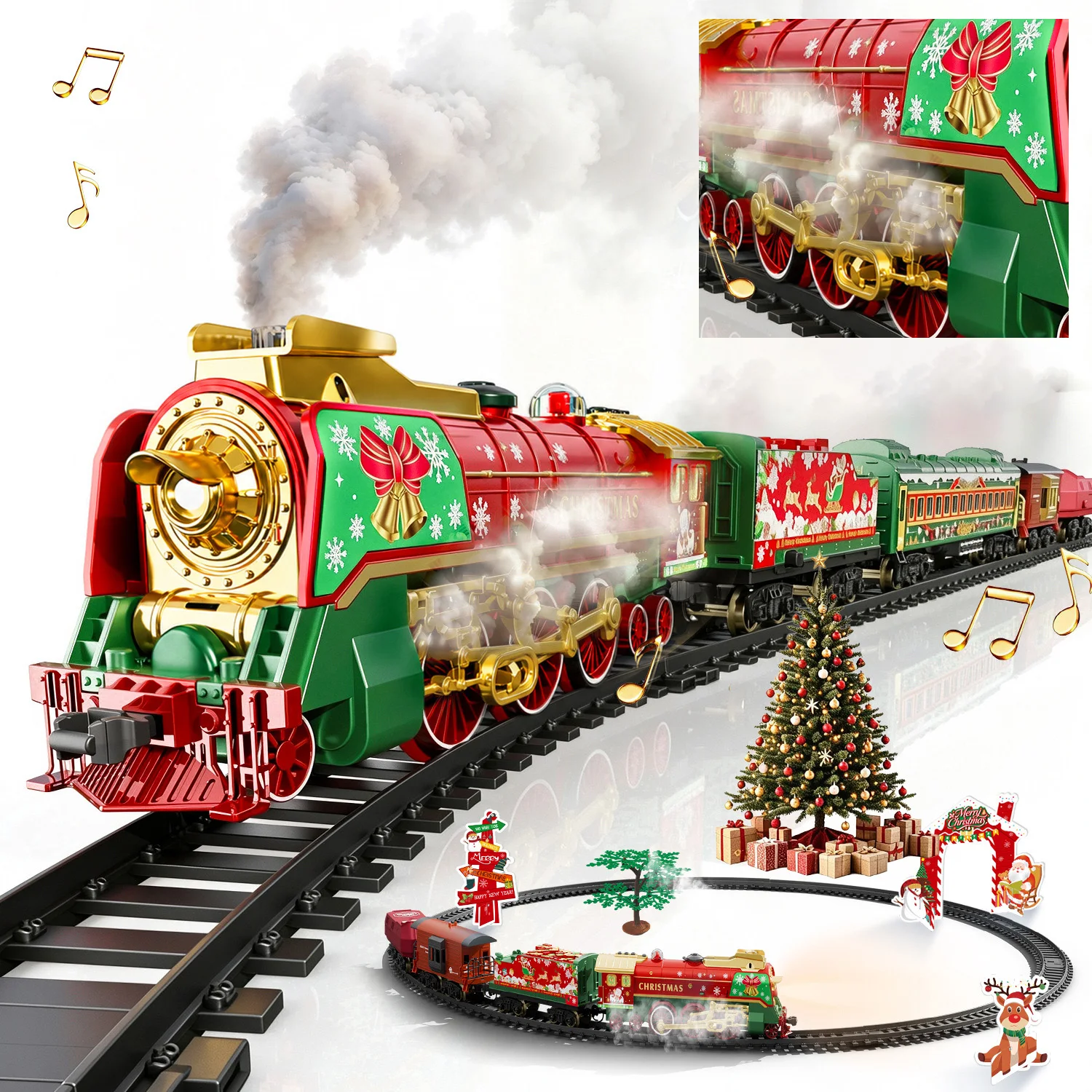 Three Hole Spray Retro Christmas Train Simulate Steam Horn Light Operated Electric Toys Rail Car For Children New Year's Gifts