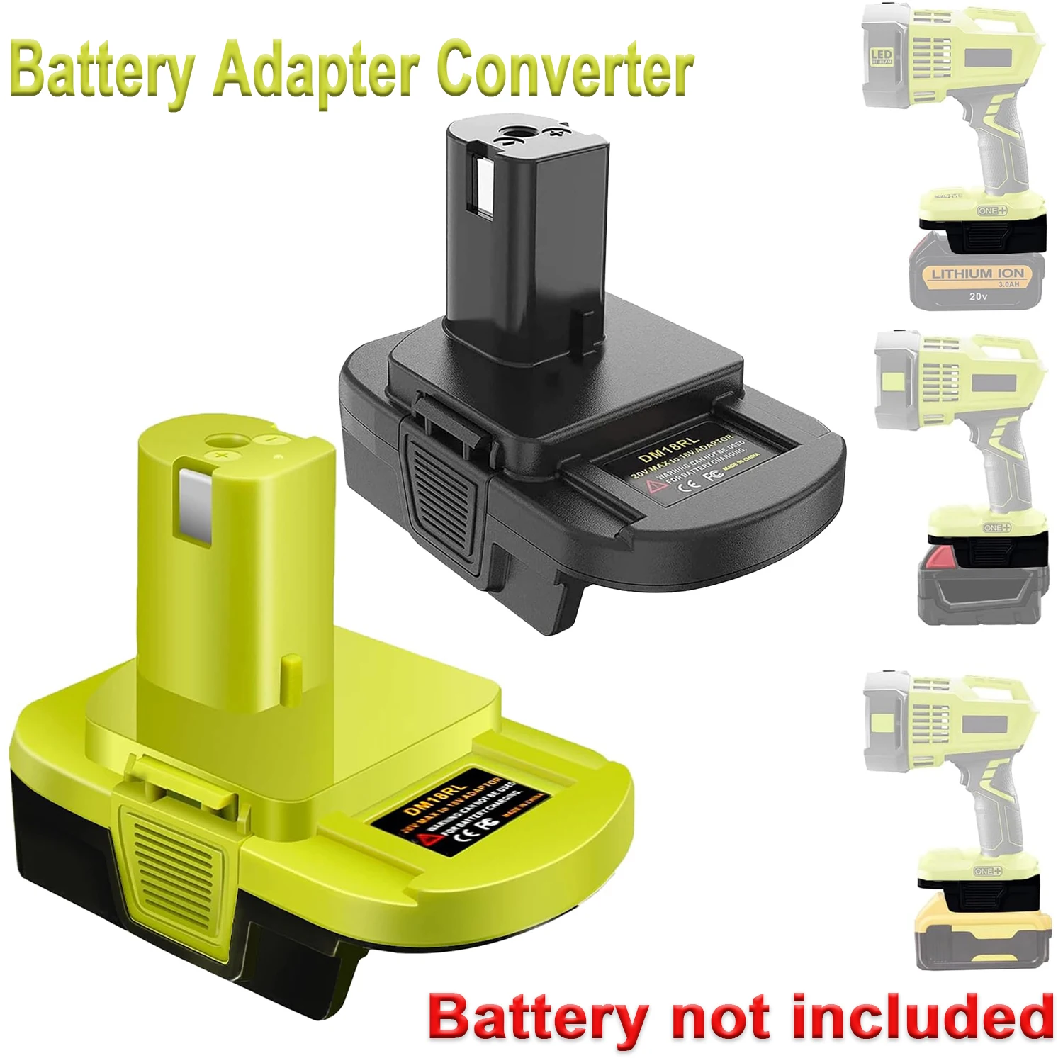 adaptador-de-bateria-dm18rl-para-converter-baterias-dewalt-milwaukee-20v-18v-li-ion-para-ryobi-18v-p108-abp1801-porta-usb-preto-verde
