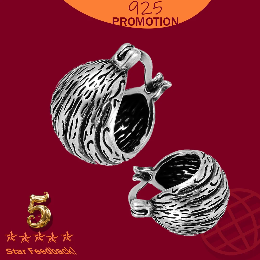 

Stamp 925 Sterling Silver Ear Ring Earrings Ear Clip Texture Earrings Hoop Earrings Vintage