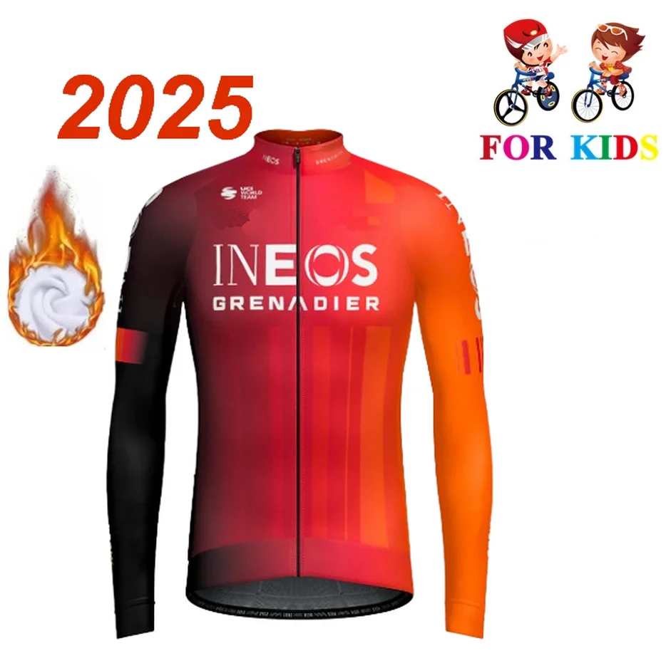 KID'S Children Winter Fleece Thermal 2025 INEOS GRENADIERS Team Cycling Jerseys Long Sleeve Bike Wear Clothing With  Pnats