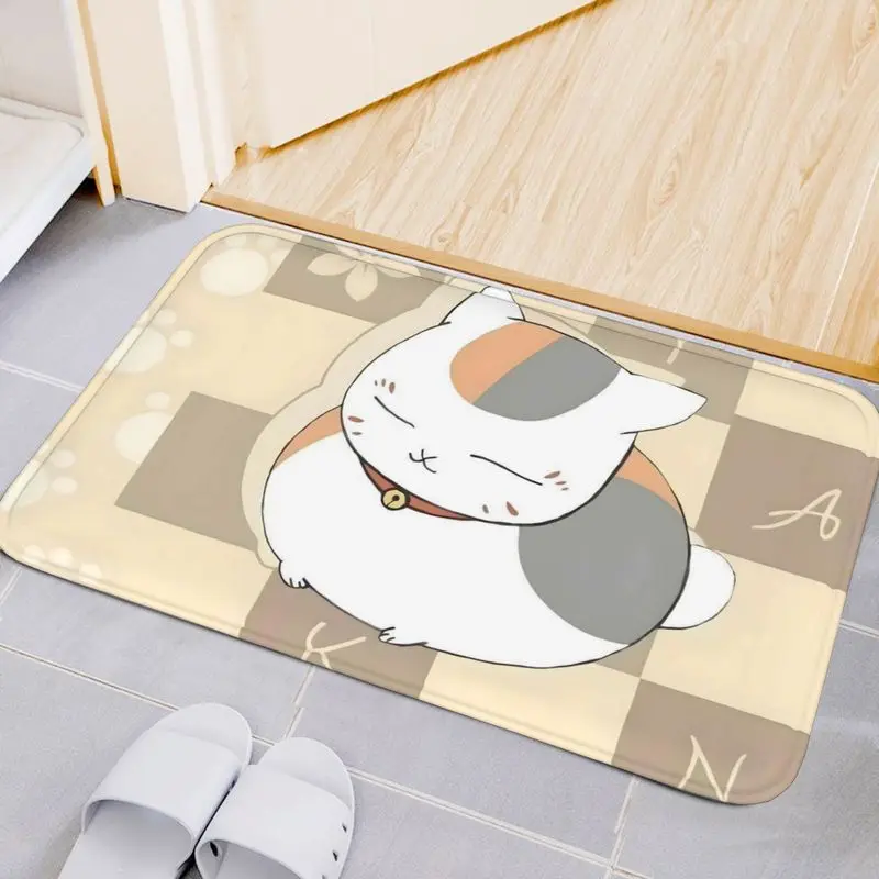 VIKAMA Cute Lucky Calico Cat Bath Mat Anime Fat Cat Non Slip Bathroom Floor Rug Indoor Entry Decor Winter Holiday Decor