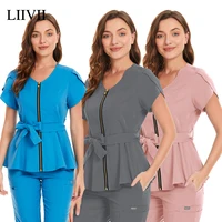 Ropa de trabajo de estilo coreano para mujer, Tops exfoliantes, uniforme médico, camisa de manga corta para tienda de mascotas, uniforme de médico y enfermera
