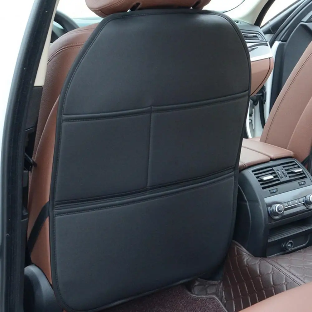 子供用カーシートプロテクター-1個または2個セット-車後部座席プロテクターセット-防水フェイクレザーキックマット-収納ポケット付き-自動車用
