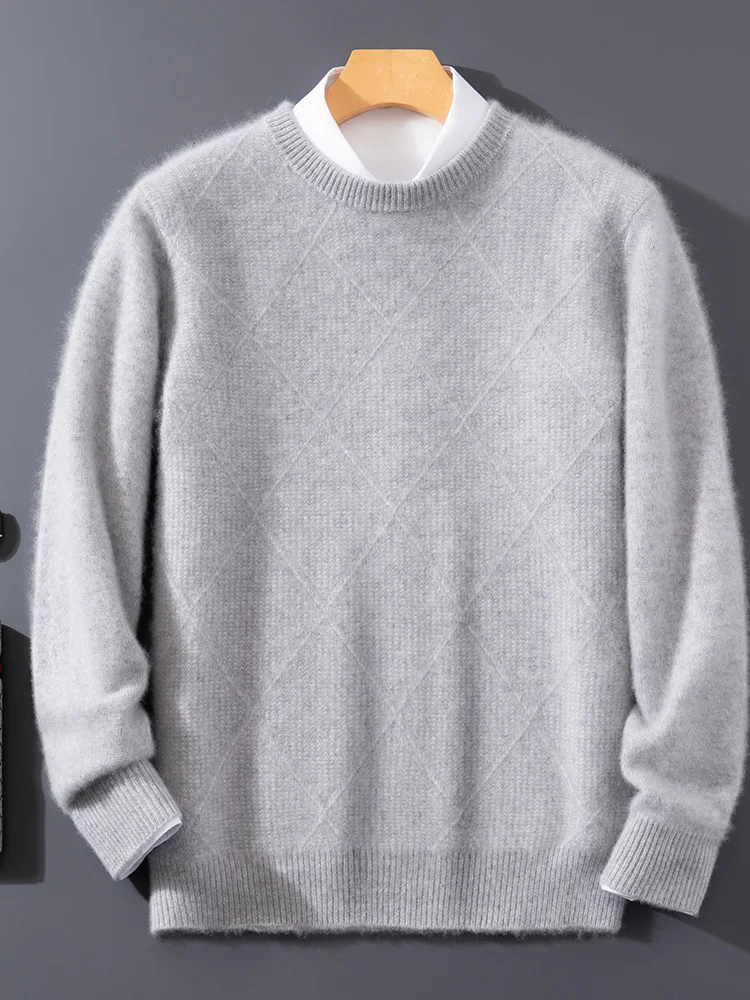 100% Merino Wool Men's Round Neck Pullover Base Sweater Basic Style Autumn Winter Casual Cashmere Knitted Top