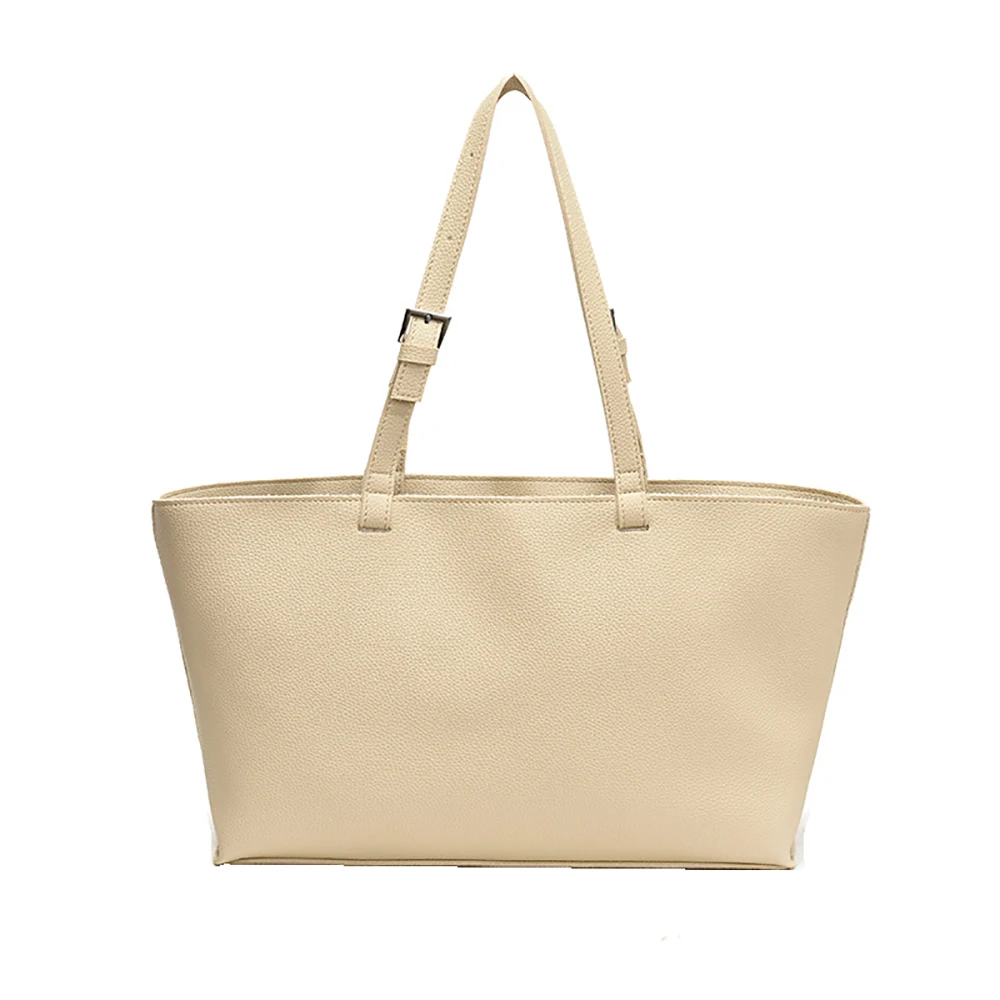 Lychee Pattern Soft Pu Leather Big Tote Bag for Women Large Capacity Pure Color Shopper One Shoulder Bags 2026 Latest Handbags