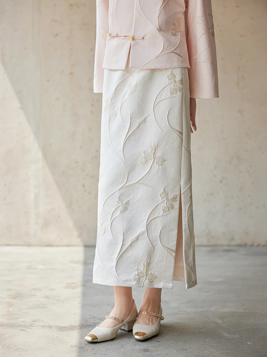 

Новая женская юбка А-силуэта с высокой талией и цветочным узором, с боковым разрезом, для осени, в китайском стиле