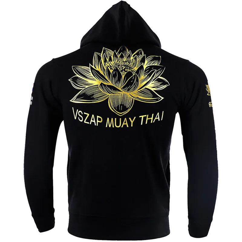 VSZAP MMA bluza z kapturem Muay Thai kwiat lotosu bluzy z kapturem kurtka polarowa męskie bluzy bieganie siłownia boks sztuka walki płaszcz z