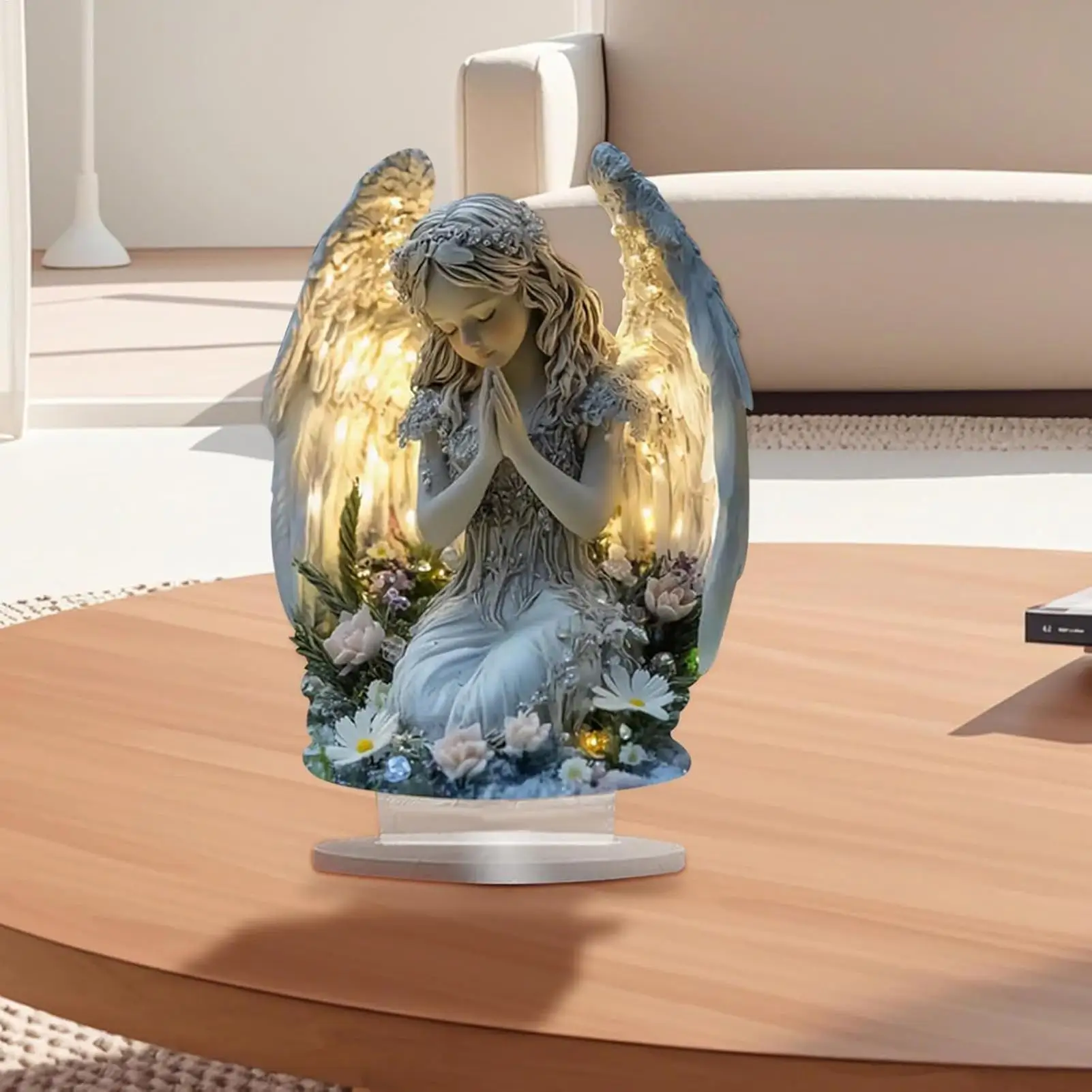 

2D Prayer Angel Acrylic Tabletop Centerpiece for Home, Garden, Shelf, Cabinet - Christmas & Year-Round Spiritual Decor