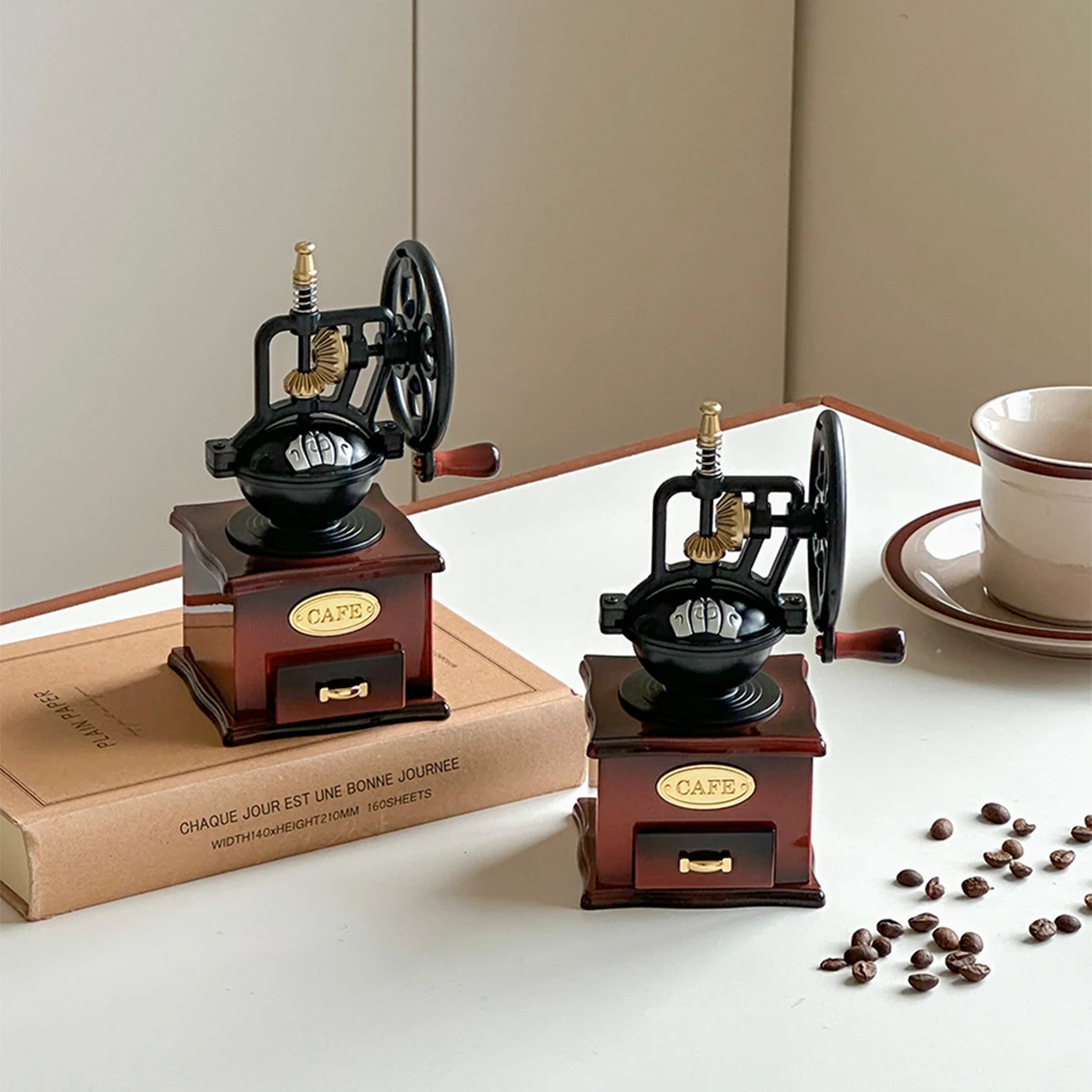 Vintage Style Hand Cranked Music Box Coffee Machine Theme Atmosphere Sensation Decorative Ornaments Creative Desktop Accessories