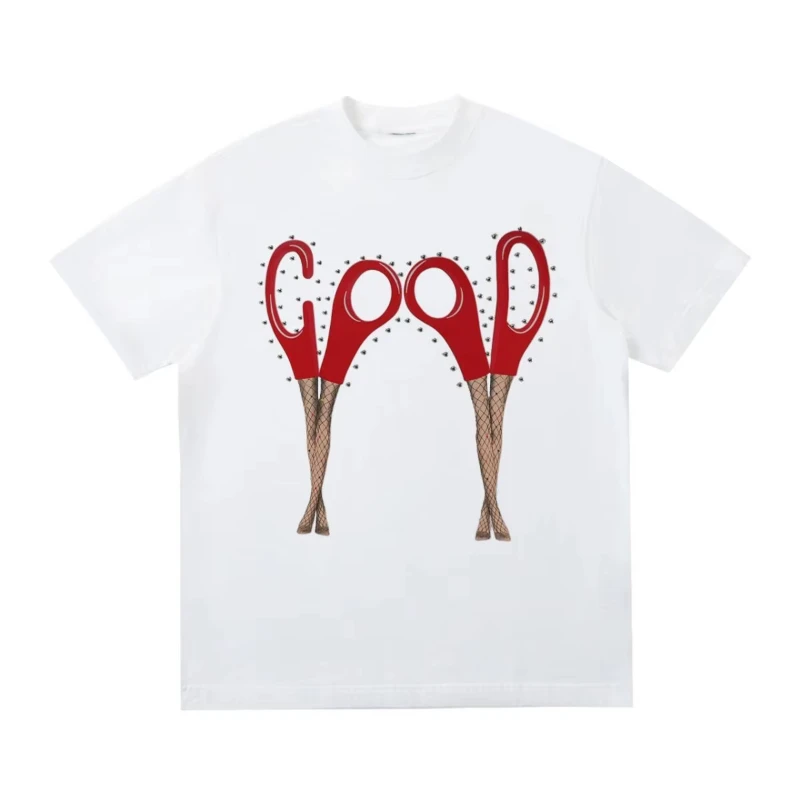 

Лето 2022, новая свободная футболка в стиле ретро с половиной рукавов для пар, американская уличная футболка с круглым вырезом и очаровательная футболка с принтом ножниц