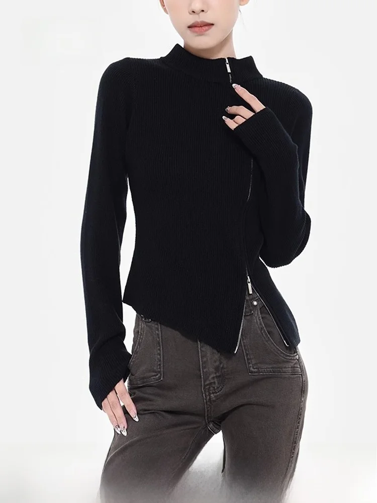 

Женский вязаный свитер Bla Long Sve, универсальный, для осени и зимы, новый дизайн с диагональной молнией, для повседневной носки