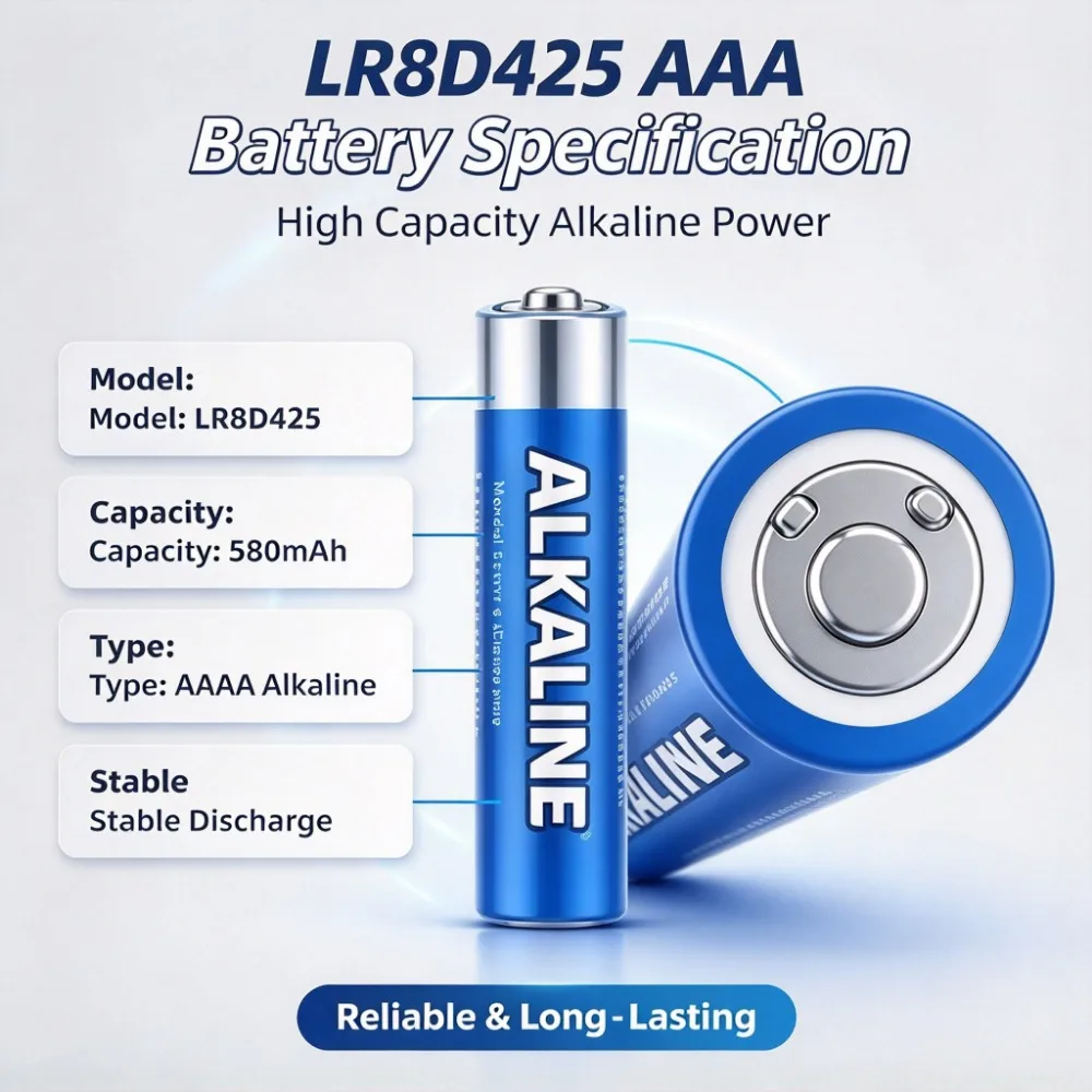 High Capacity AAAA LR8D425 1.5V Alkaline Dry Battery Long Lasting Power Source for Capacitor and Electronic Equipment