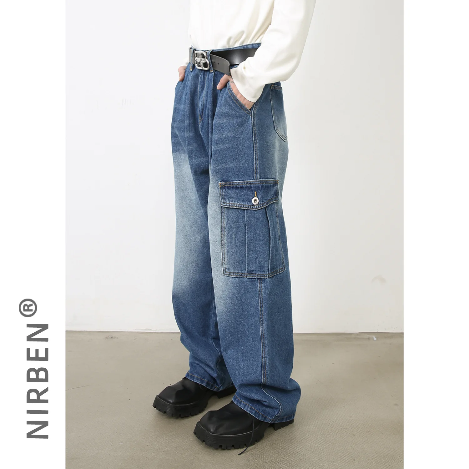 American Three-dimensional Multi-pocket Overalls Washed Jeans Trendy Casual Trousers