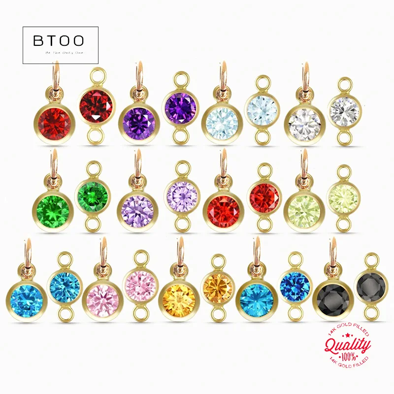 

Connector 14K Gold Filled Birthstone Charm 3/4/6MM Gold Pendant AAA Zircon Charm For Necklace DIY Jewelry Findings Accessories