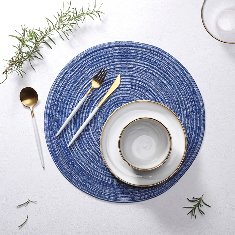 5pcs-38cm Woven Ramie Placemats Round Table Mats Anti Slip Dining Table Mats Individual Plate Pads Kitchen Drink Cup Coasters