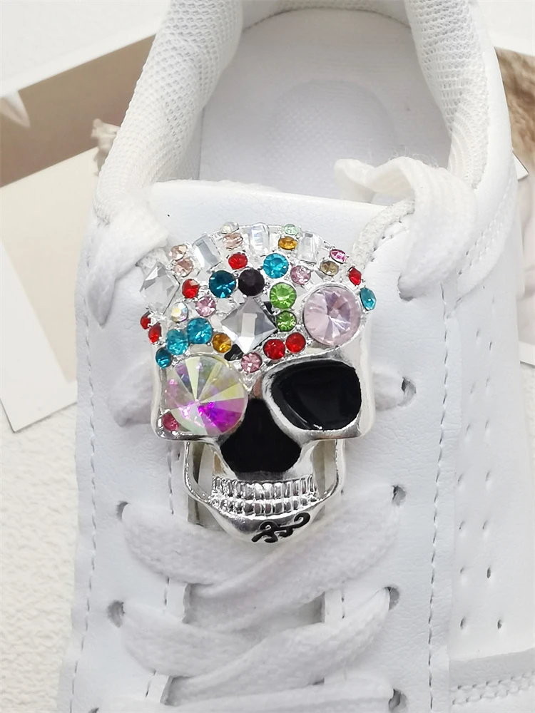 1PC Metal Pins Shoe Lace Charms Accessories New DIY Colorful Rhinestone Skull Shoelace Buckle Decorations For Women\'s Sneaker