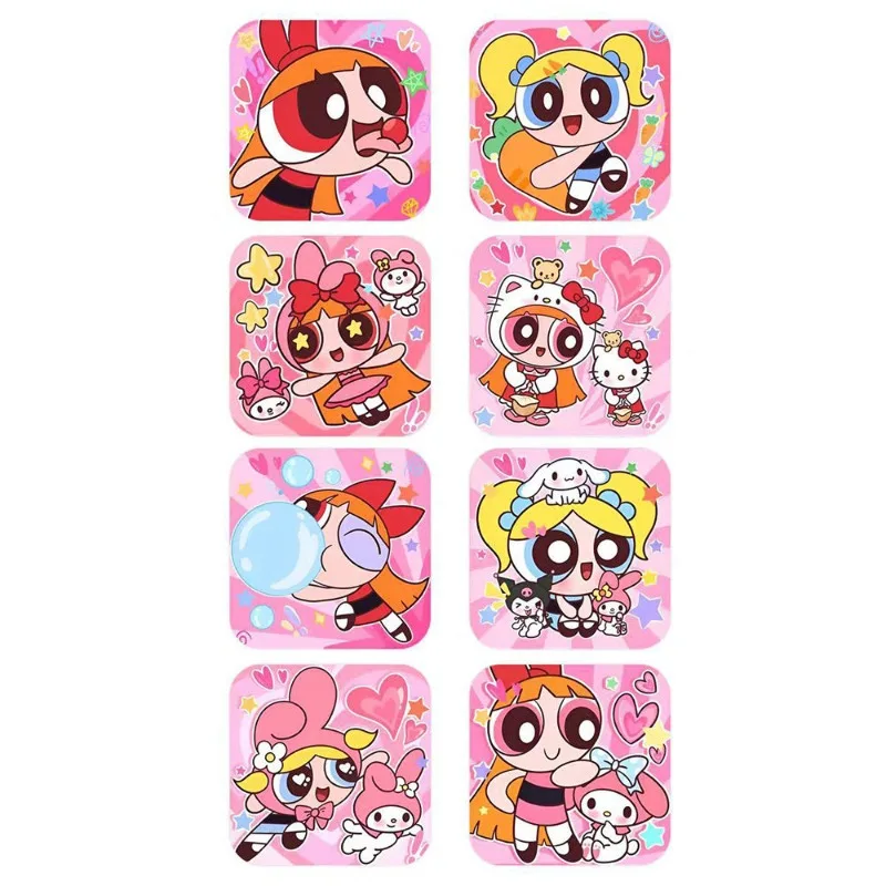 Anime Powerpuff Girl Fluffy Huahua Roll Stickers Cartoon Cute Reward Stickers Gift Seals Holiday Decoration Labels Wholesale