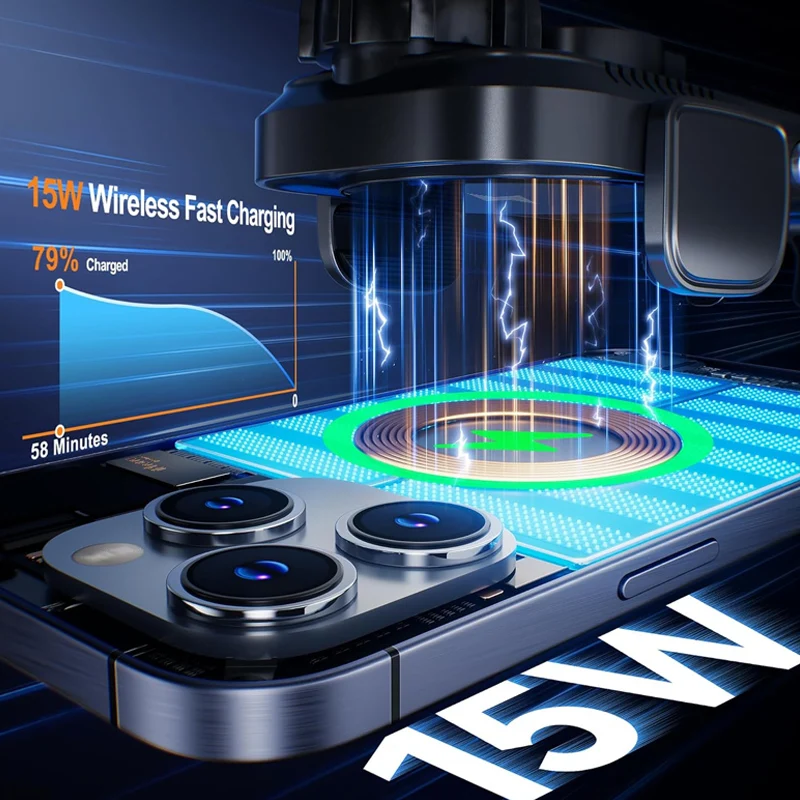 UYUXIO 15W شحن سريع شاحن سيارة لاسلكي دليل المشبك تنفيس الهواء سنادات بالسيارة حامل هاتف آيفون سامسونج أندرويد الهواتف