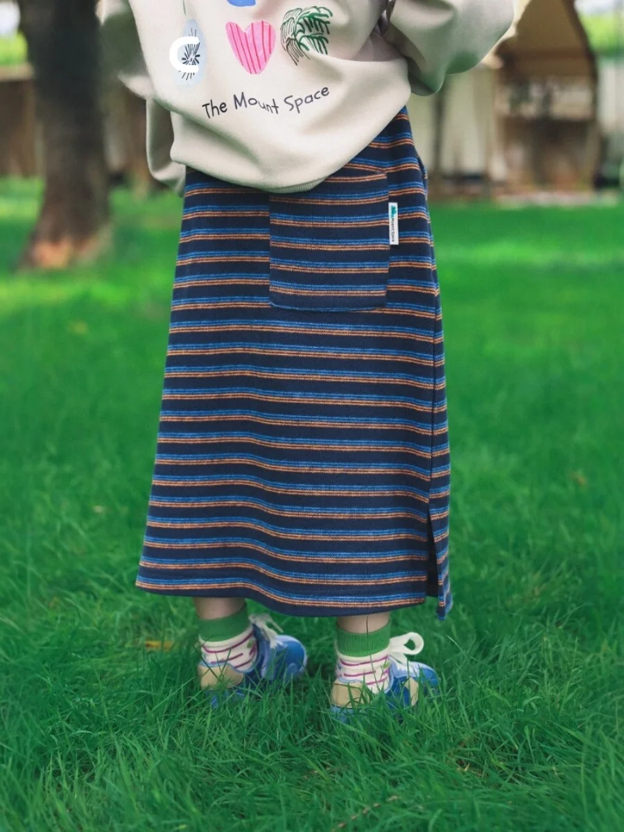 Outdoor Children's Clothing Girls Loose Striped Half Skirt Color Block Long Straight Tube Spring Autumn New Style FaceC Brand