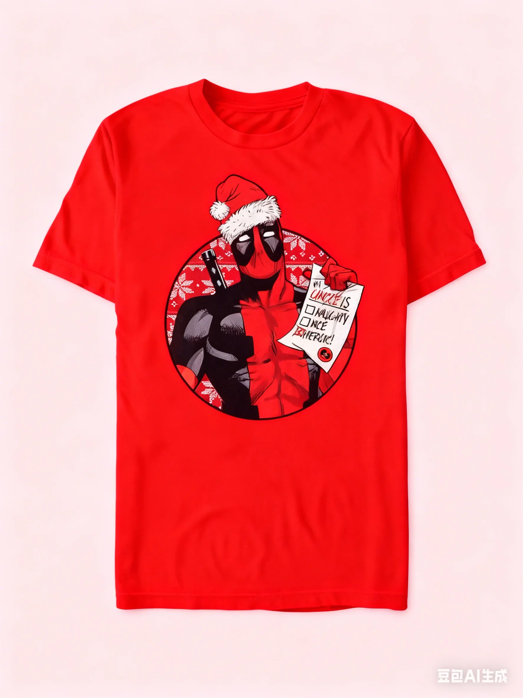 تي شيرت Marvel 2026 الجديد Deadpool Hero Uncle Christmas Comic Print مقاس كبير للرجال والنساء بأكمام قصيرة فضفاض برقبة دائرية #1