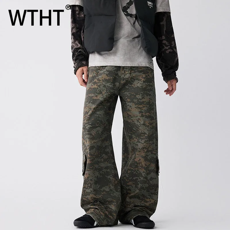 

WTHT винтажные мужские камуфляжные джинсовые брюки-карго со старым дизайном, модные прямые свободные джинсы с высокой талией, мужские осень 2023, 2A1813