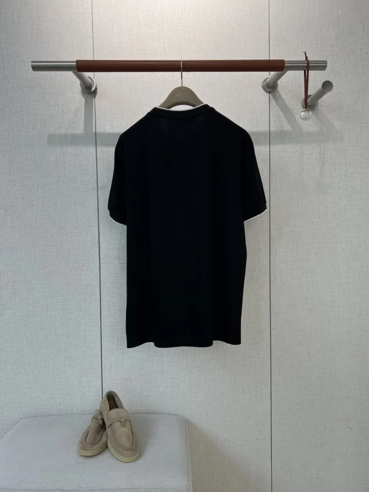 Mens Old Money Style High Count Liquid Ammonia Mercerized Long Staple Cotton Contrast Collar Logo  Skinny Short Sleeve T Shirt