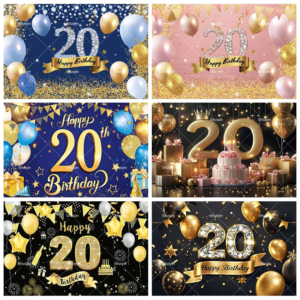 

20th Happy Birthday Party Backdrop 20 Years Old Anniversary Boys Girls Balloon Banner Decoration Supplies Photo Shoot Background
