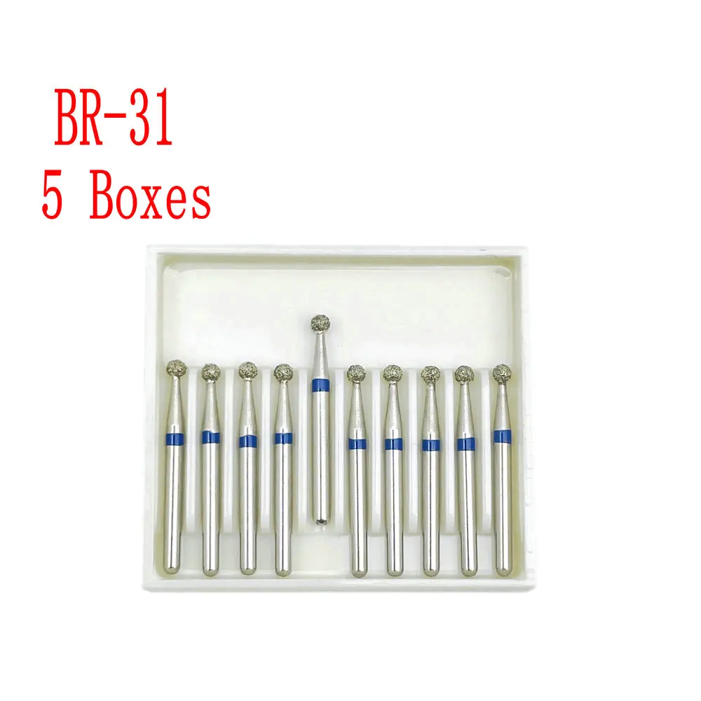 50Pcs/5Boxes Dental Diamond Ball Round Burs Dental High Speed Handpiece Burs Dental Diamond Burs 1.6mm Shank BR Series