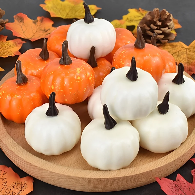 6PCS/Lot White Simulated Pumpkin DIY Materials for Harvest Thanksgiving Halloween Home Party Atmosphere Decoration Handcraft ZYF - view 6