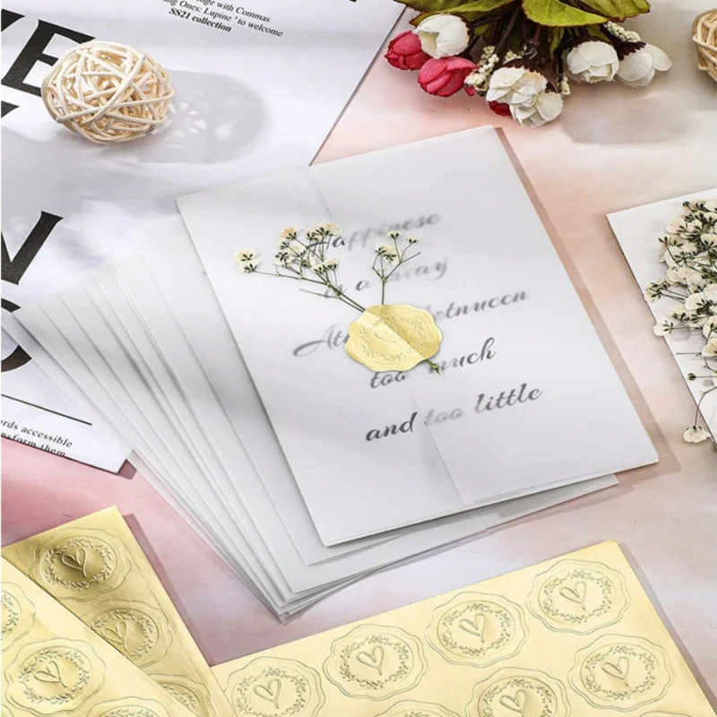 125pcs Embossed Seal Stickers Gold Silver Heart Envelope Self-Adhesive Stickers for Wedding Invitation Gift Packaging Bag Box