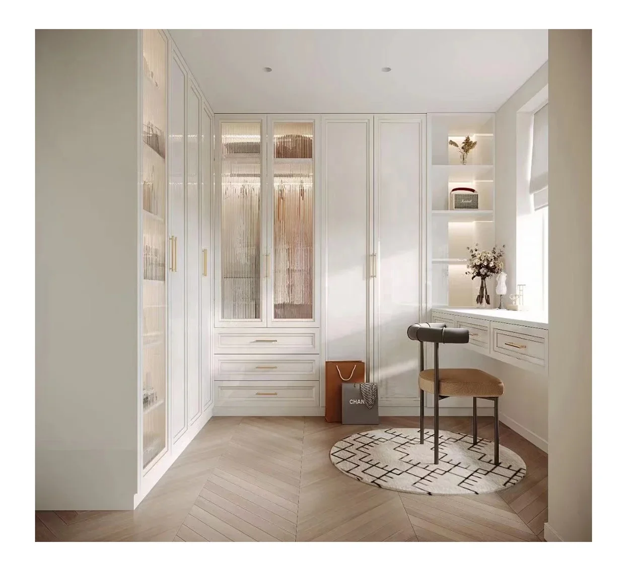 Furniture White Soild Wood Cupboard Sliding Door Wardrobe Cabinet