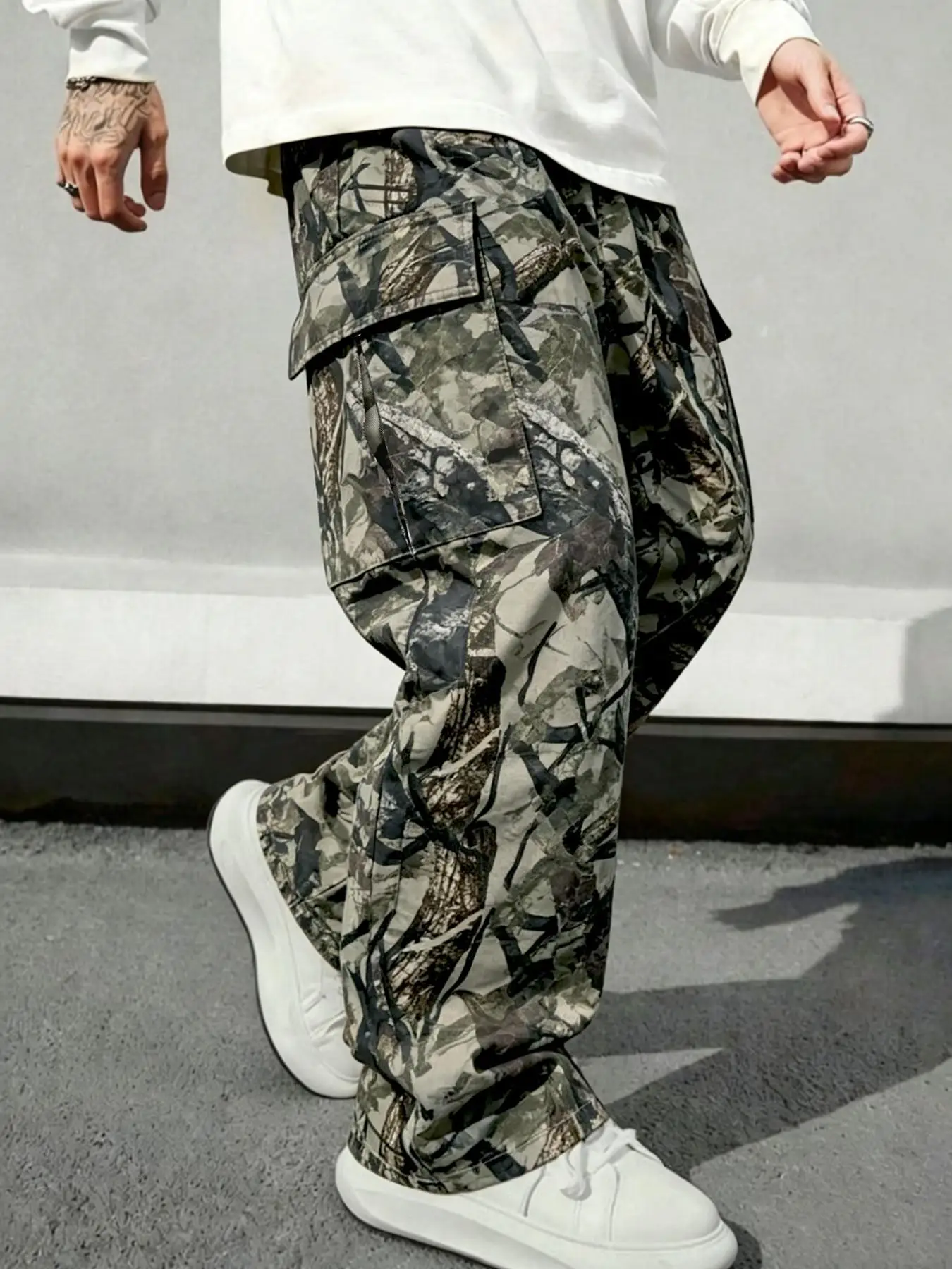 Men's Camo Straight Leg Loose Work Jeans Fashion Comfortable Long Pants All Season Versatile Ideal Gift for Husband Boyfriend