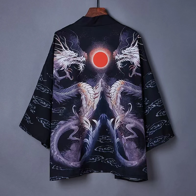 Chinese-style dragon pattern short-sleeved vintage Hanfu ukiyo-e cape top