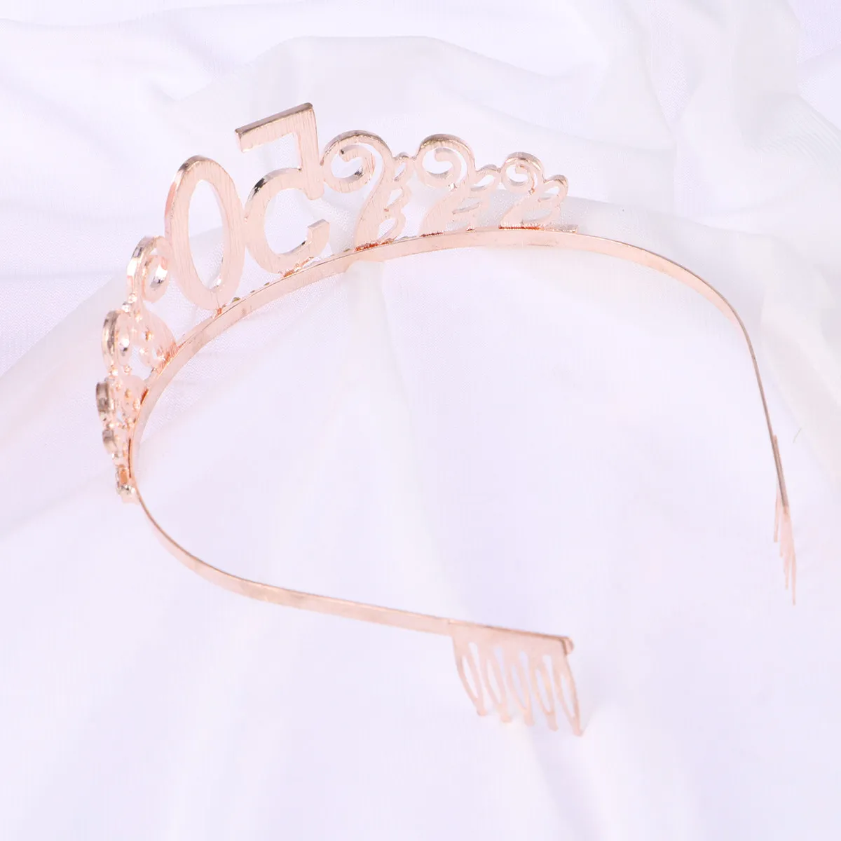 

50Th Birthday Crystal Rhinestone Tiara Crown with Combs Design for Women Elegant Shining Alloy Hair Accessory Princess Queen