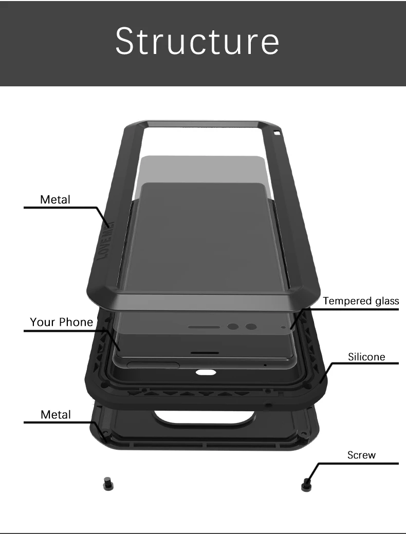Love Mei Powerful Phone Fundas For Sony Xperia 1 10 5 Plus Cover Heavy Duty Shockproof Case Silicone Metal Cover Toughened Glass