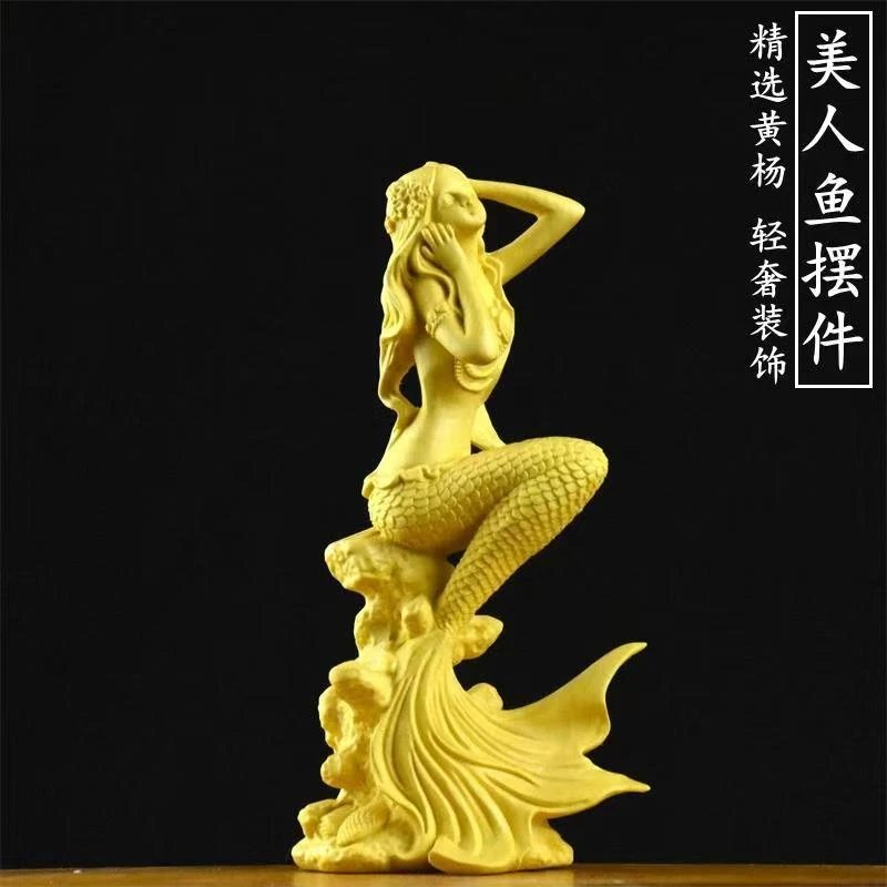 Ambachten, massief hout gesneden zeemeermindecoraties, feng shui-decoraties voor thuis en op kantoor, veelbelovende decoraties, geschenken