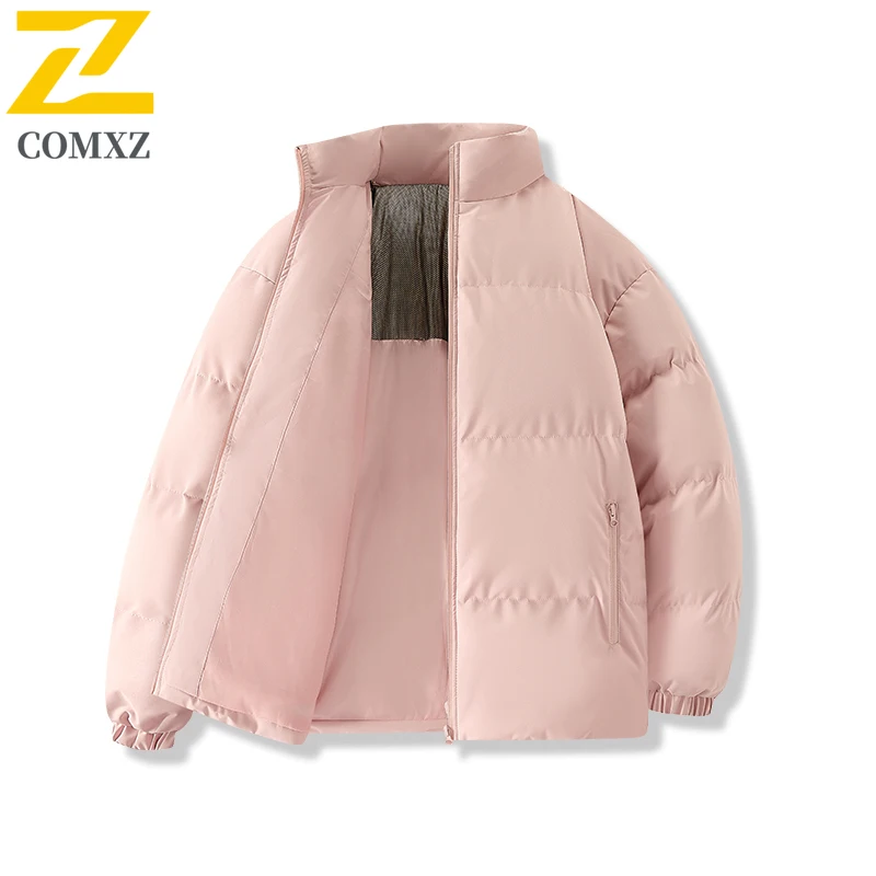 معطف سترة رجالي بياقة واقفة مقاوم للرياح دافئ بلون سادة خفيف الوزن مبطن للمشي لمسافات طويلة والسفر والتزلج والعمل سترة الخبز الشتوية