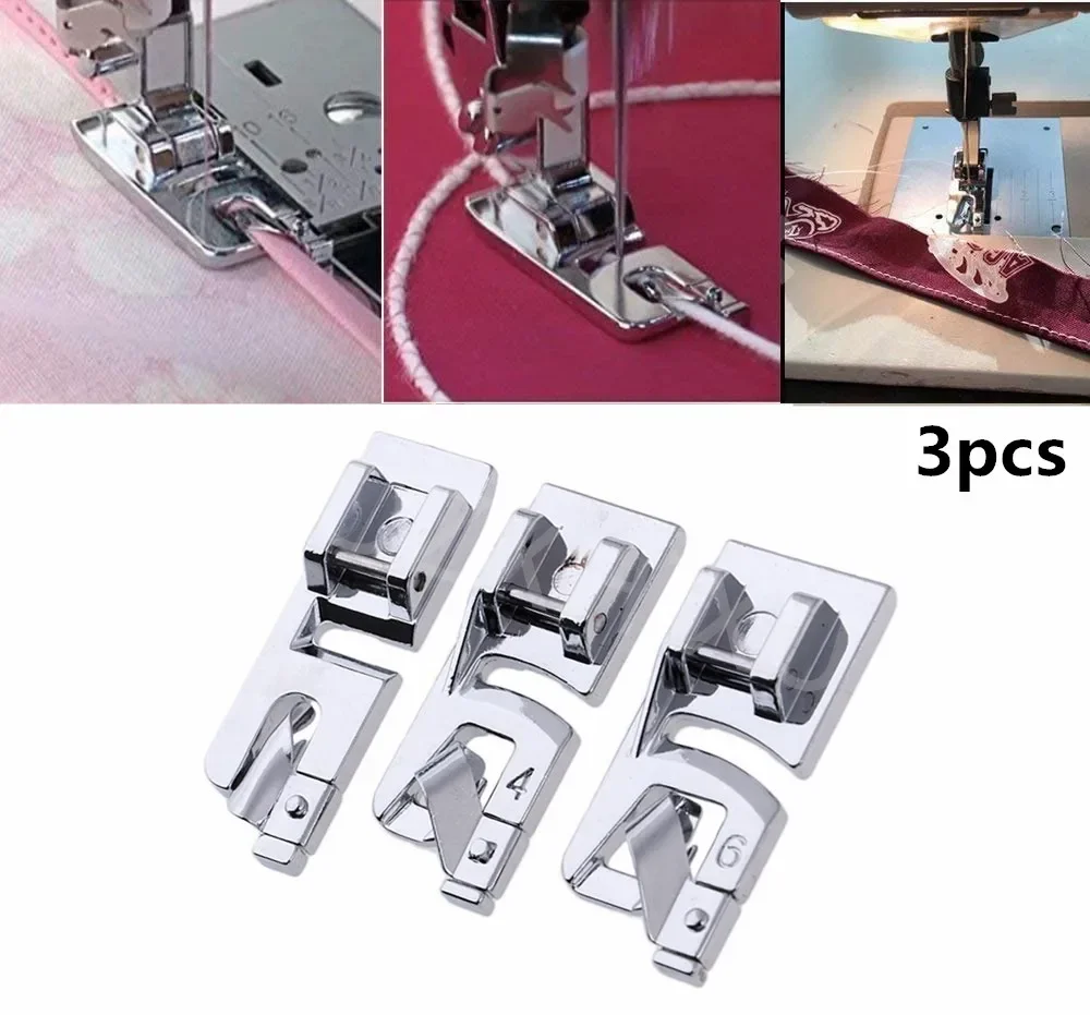 New 3Pcs sewing accessories Narrow Rolled Hem Sewing Machine Presser Foot Set Household sewing tools embroidery hoop 5BB5569