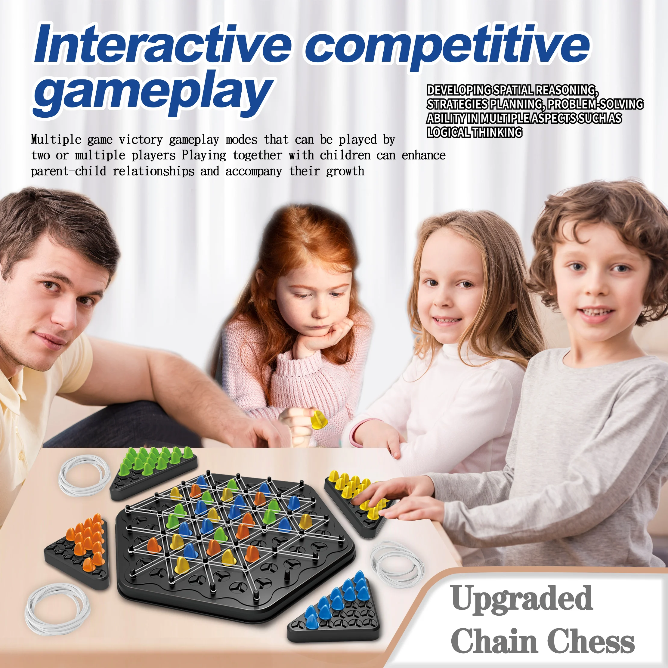 Ketten-Dreieck-Spiel Mehrspieler-Kampfspiel Puzzle-Brettspiel, Großes Sechseckiges Schachbrett Eltern-Kind Wettbewerbsfähiges Lernspielzeug