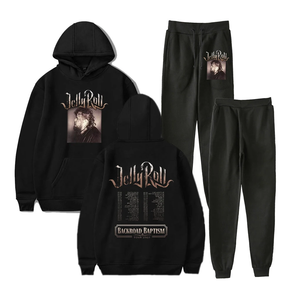 Jelly Roll Backroad Baptism Tour 2023 Profile Photo Hoodie Jogger Pants Two Piece Set Sweatshirts+Sweatpants Women Men's Set