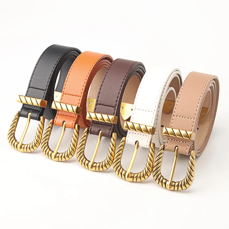 Cross-border New Versatile Pin-buckle Belt with Textured Retro Design, Three-piece Set Including Belt and Coat Decorations