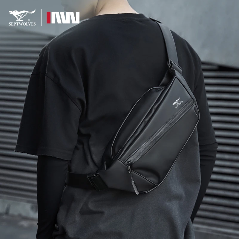 Septwolves Magnetic Buckle Crossbody Fanny Pack Man Adjustable Shoulder Strap Travel Waist Bag Waterproof Phone Mini iPad Bumbag