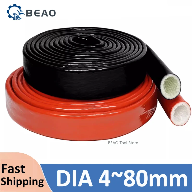 

4mm~80mm High Temperature Resistant Fiberglass Tube insulation protection cable Sleeve flame-retardant Red/Black/Blue